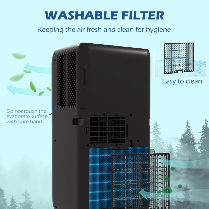 HOMCOM Przenośna Klimatyzacja Mini Klimatyzator, Timer 24 godziny, 3 prędkości, 33 x 28 x 68,5 cm, Czarny