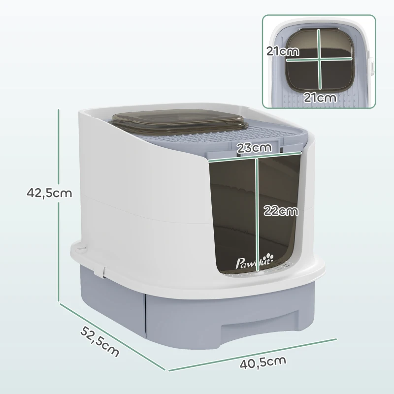 PawHut Katzenklo mit Deckel Obenliegender Eingang Schaufel ausziehbares Tablett für Katzen bis 4,5 kg, 40,5x52,5x42,5 cm Grau