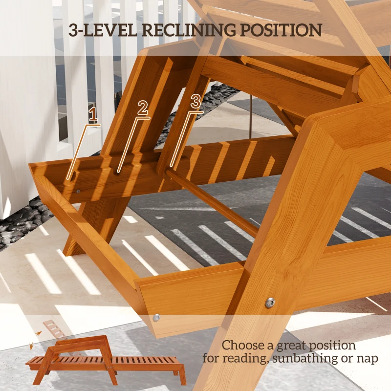 Outsunny Leżak słoneczny Leżak ogrodowy Drewniany, Drewno sosnowe, 66 cm x 190 cm x 73,5 cm, Pomarańczowy