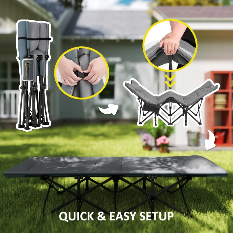 Składane łóżko campingowe z materacem i poduszką