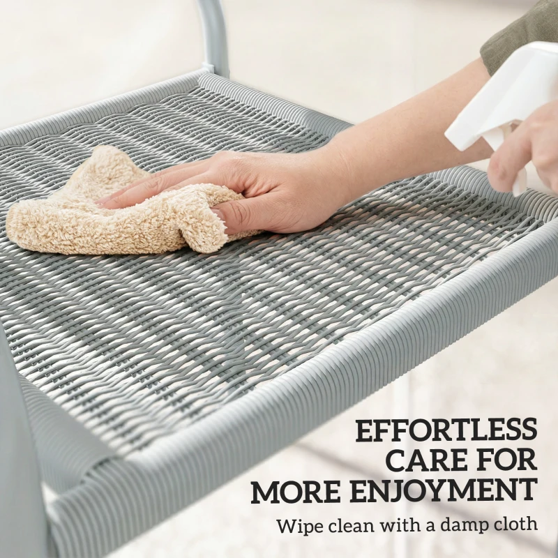 Outsunny Stackable Garden Chairs Set of 4, Rattan Effect Outdoor Dining Chairs, Light Grey