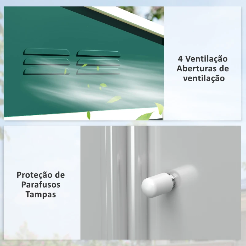 Outsunny Abrigo de Jardim Exterior 3,6 m² 236x171x191 cm com Portas Deslizantes e Ranhuras de Ventilação Verde