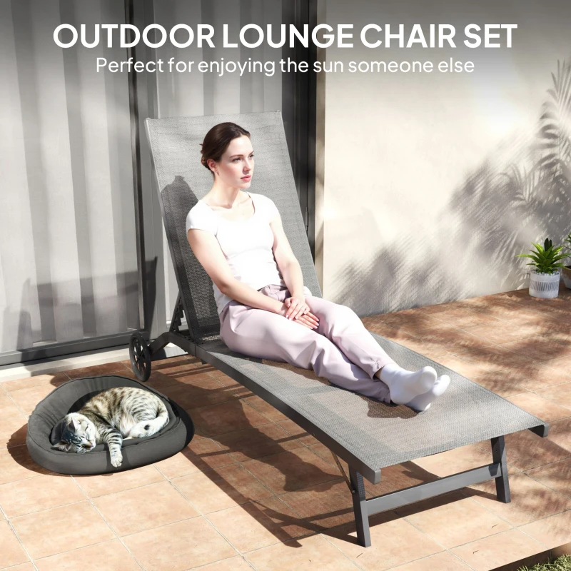 Outsunny Leżak ogrodowy z kółkami, regulowane oparcie, aluminiowy