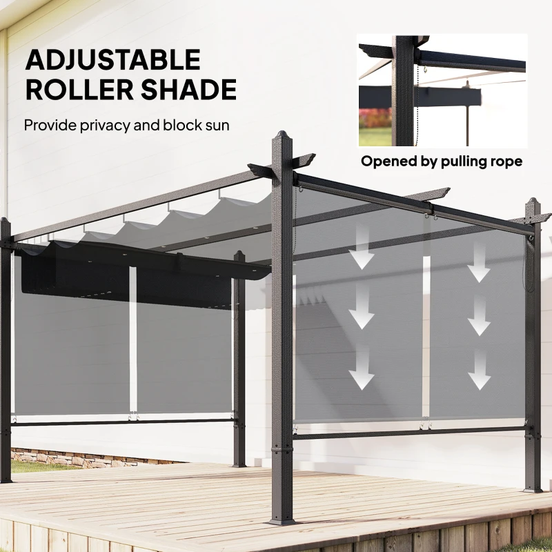 Outsunny 4 x 3 m Garden Pergola with Retractable Roof Canopy and Roll-Up Sides, Outdoor Gazebo Pergola Kit, Dark Grey