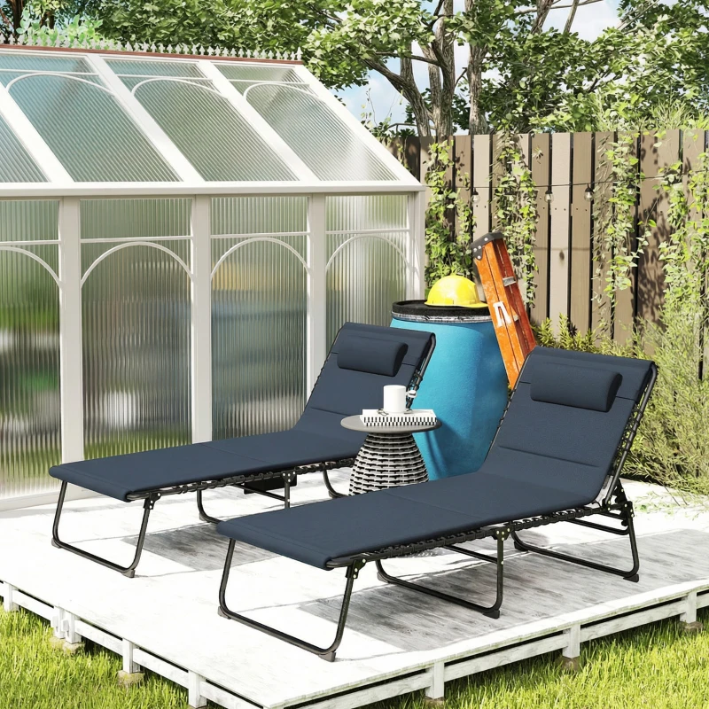 Outsunny Set of Two Reclining Sun Loungers - Dark Blue