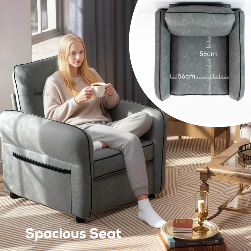 HOMCOM Accent Chair, Faux Leather Armchair - Grey