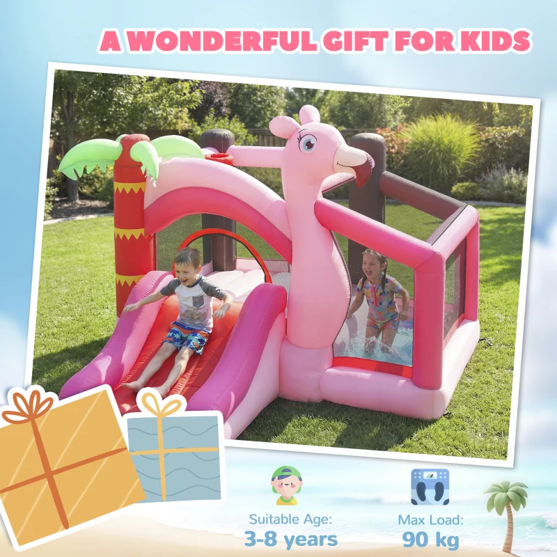 AIYAPLAY Castelo Insuflável para Crianças com Insuflador Escorrega Cama Elástica Piscina de Bolas Cesto de Basquetebol 255x230x196 cm