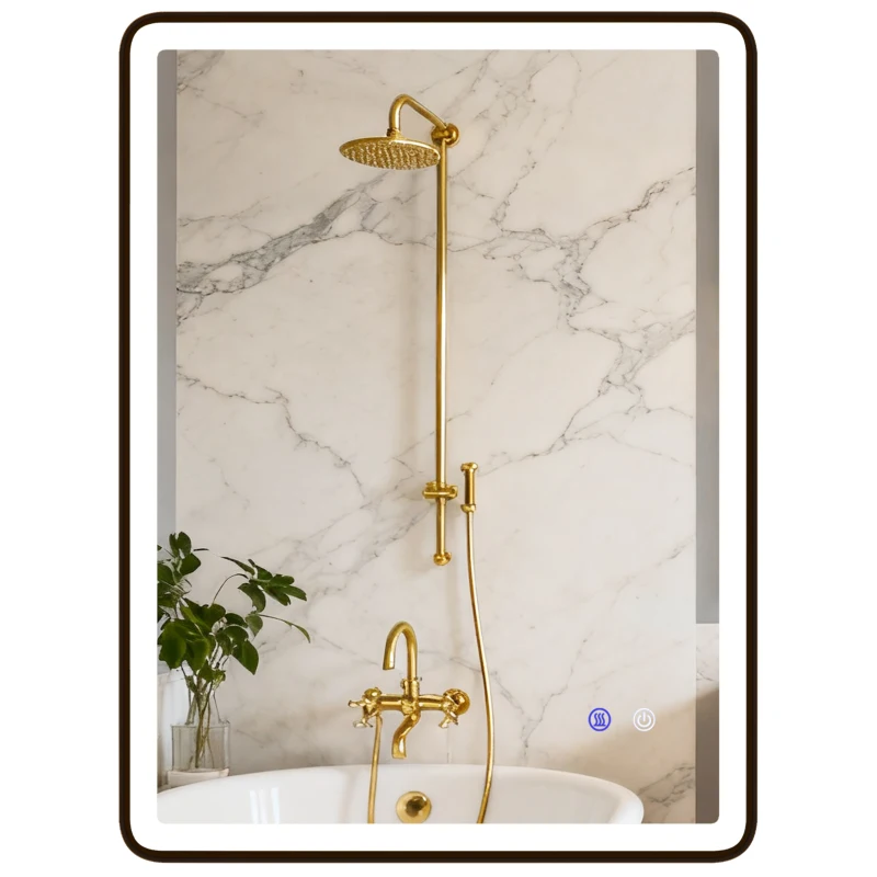 HOMCOM LED Lustro łazienkowe z funkcją przeciwmgielną, lustro do makijażu z oświetleniem, 80 x 60 cm, czarna rama