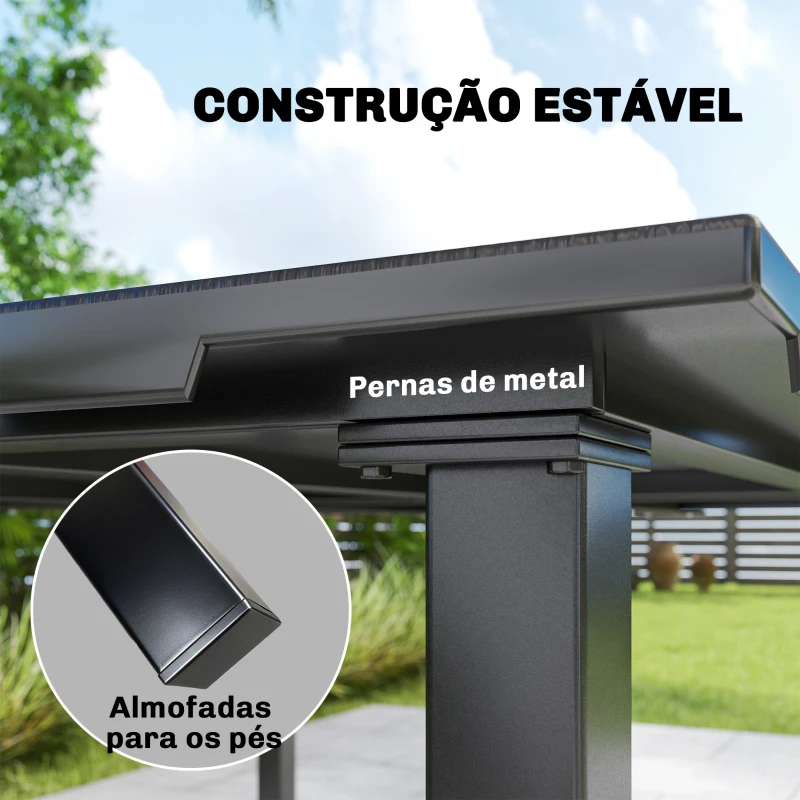 Outsunny Mesa de Jantar de Jardim para 6 Pessoas com Superfície de HDPE e Estrutura Metálica para Pátio 120x90x74 cm Preto