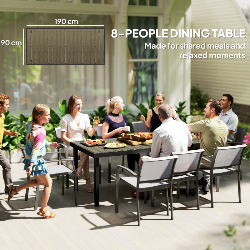Outsunny Table de jardin rectangulaire pour 8 personnes en aluminium table de salle à manger extétieur plateau PE à lattes