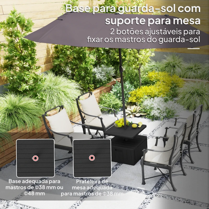 Outsunny Base para Chapéu de Sol Exterior 3 em 1 Mesa Auxiliar Ajustável Vaso Recarregável com Areia 80 kg Preto