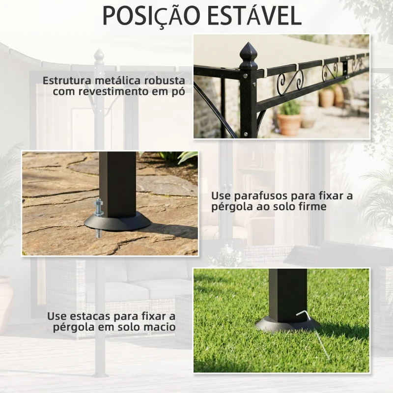 Outsunny Pérgola de Parede 2,5x3,5 m com Teto Inclinado Orifícios de Drenagem e Estrutura Metálica Creme