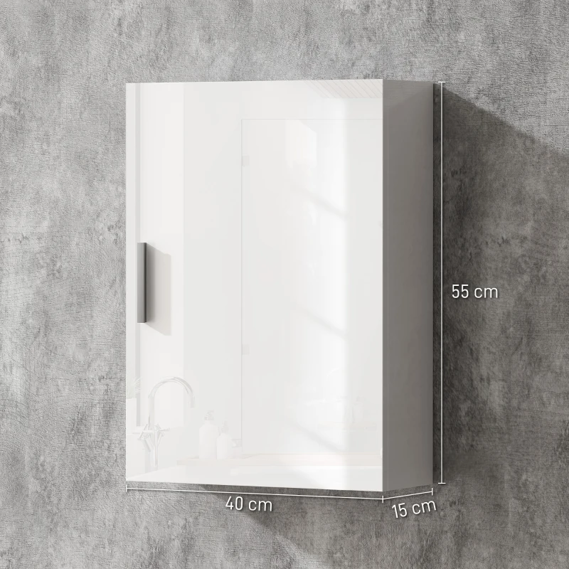 HOMCOM Armadietto Bagno da Parete in Legno con 3 Ripiani Regolabili in Vetro su 3 Livelli, 40x15x55 cm, Bianco