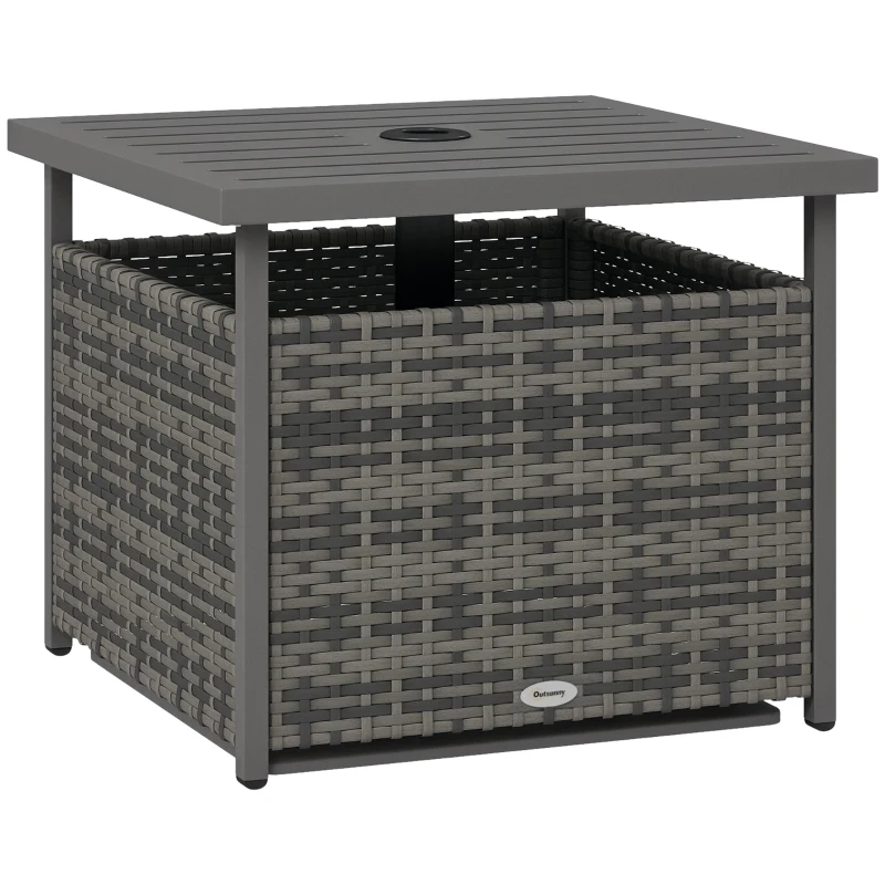 Outsunny Outdoor Rattan Wicker Coffee Table w/ Umbrella Hole Suitable for Garden Garden