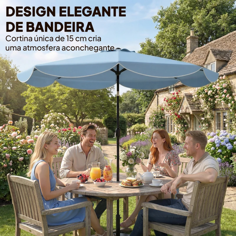 Outsunny Chapéu de Sol para Jardim Ø2,7 m com Inclinação Ajustável Manivela e Volante Azul Celeste