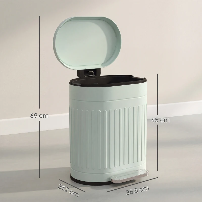 HOMCOM 20 Litre Pedal Bin, Fingerprint Proof Kitchen Bin with Soft-close Lid, Metal Rubbish Bin with Foot Pedal and Removable Inner Bucket, Light Green