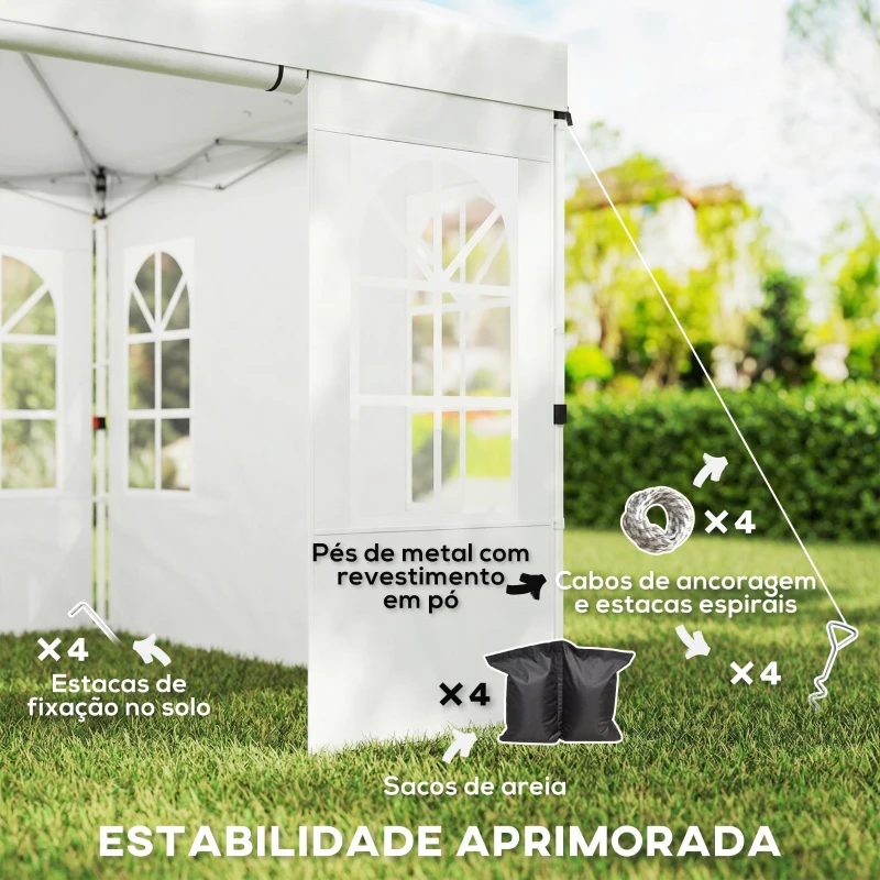 Outsunny Tenda Dobrável 3x3 m Pop-up com UPF 50+, 4 Laterais Removíveis, Altura Ajustável e Bolsa de Transporte, Branco