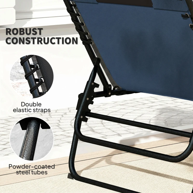 Outsunny Set of Two Reclining Sun Loungers - Dark Blue