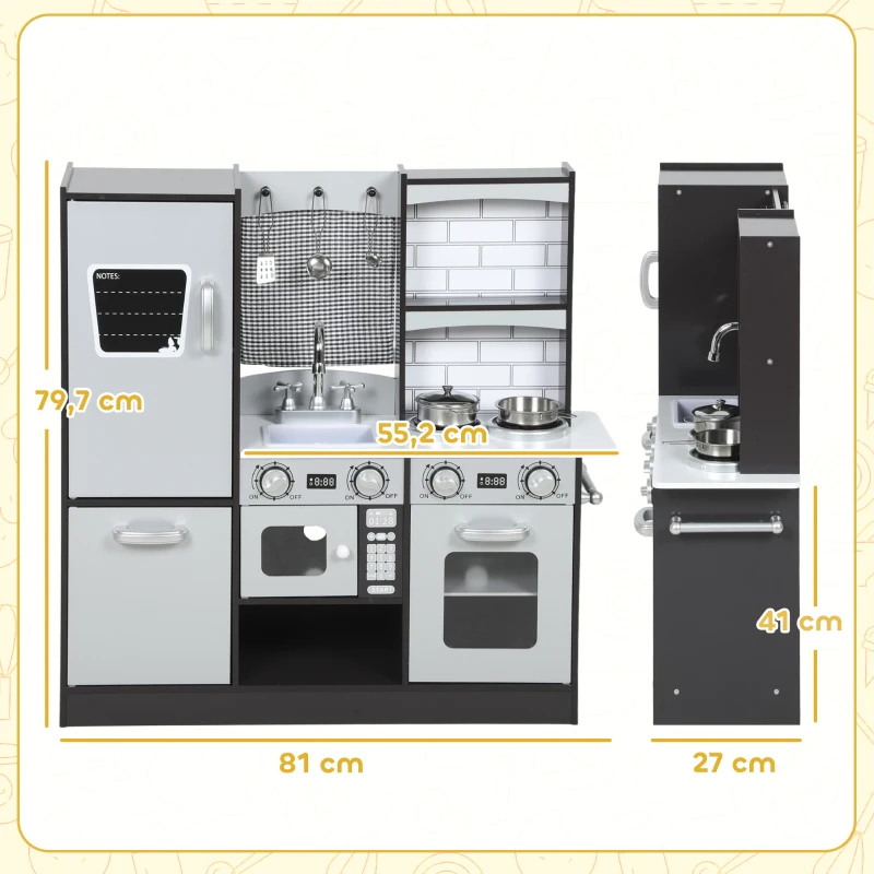 AIYAPLAY Cucina Giocattolo per Bambini 3-8 Anni con Accessori, Frigo, Lavandino e Manopole con Suoni, in Legno, Marrone