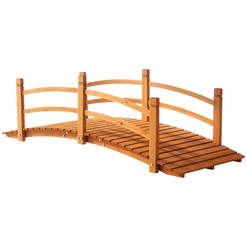 Outsunny 6FT Wooden Garden Bridge with Safety Railings, Classic Arc Footbridge for Stream Pond Walkway, Orange