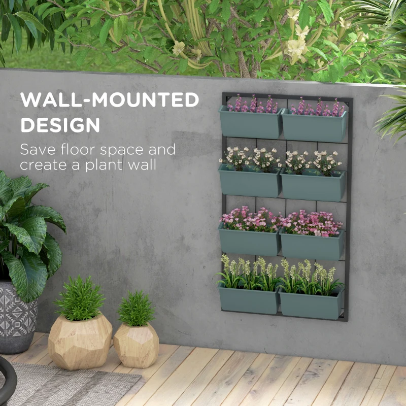 Outsunny Stolik na kwiaty z 8 skrzynkami do sadzenia, stosowalny, odporny na warunki atmosferyczne, 52,5 x 14 x 90 cm, Szary + Czarny