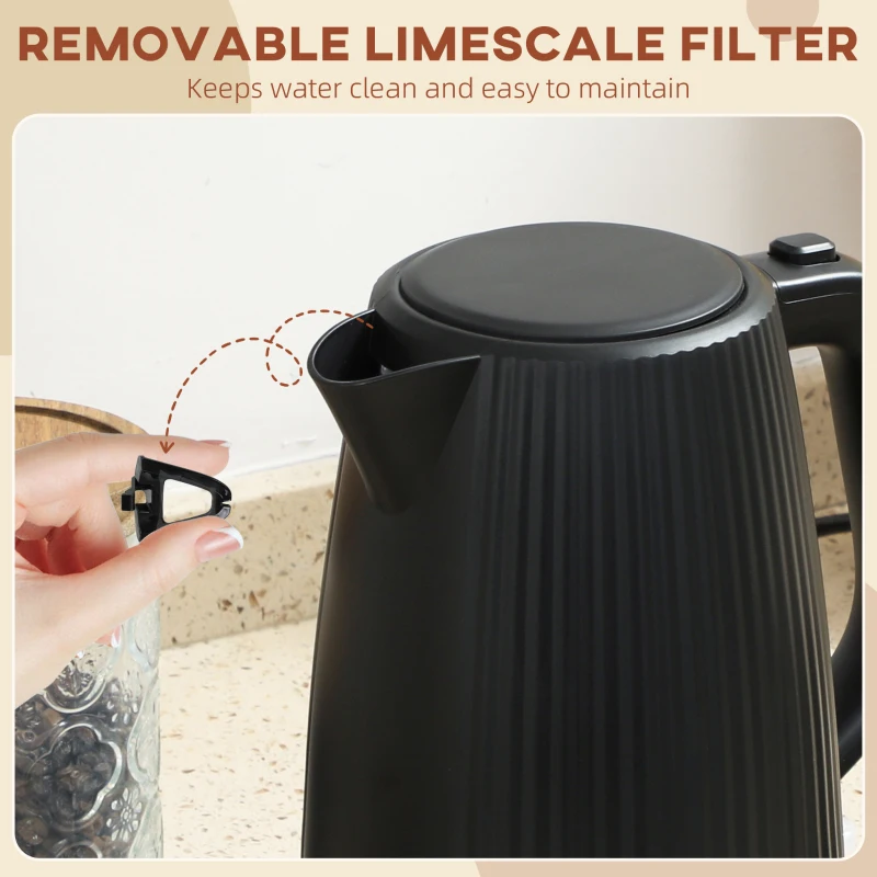 HOMCOM Czajnik elektryczny, 1,7 L, funkcja szybkiego gotowania, 2200 W, wyjmowany filtr antyosadowy, automatyczne wyłączanie, Czarny