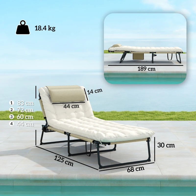 Outsunny Lot de 2 transats bains de soleil pliable avec dossier inclinable 4 positions - appui-tête et matelas épais beige