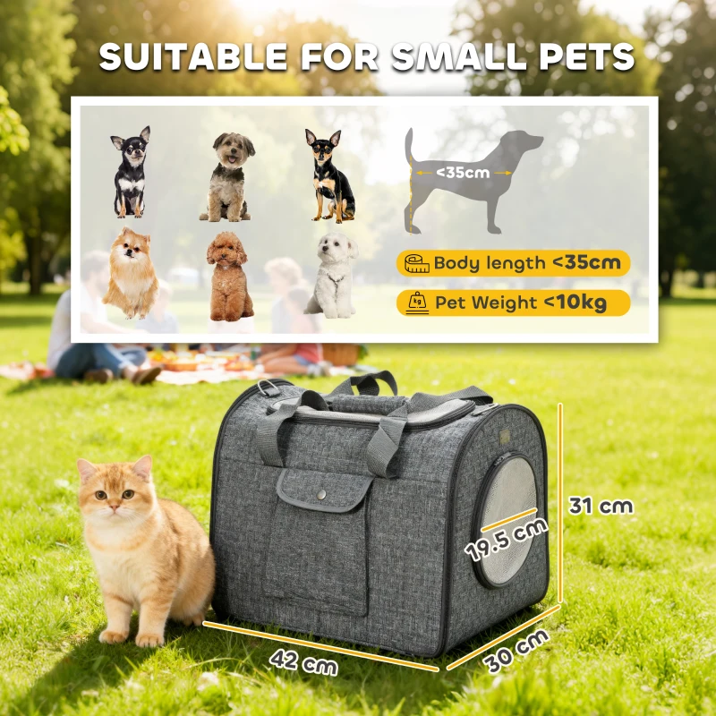 PawHut Soft Sided Cat Carrier Bag, Portable Foldable Pet Carrier with Shoulder Strap & Removable Mat for Small Pet Up to 10kg