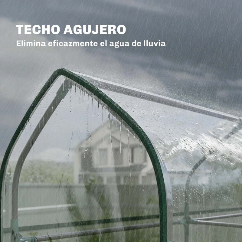 Outsunny Invernadero Pequeño de 3 Niveles 2 Puertas Enrollables Marco de Acero Cubierta de Plástico 143x46x165 cm Transparente