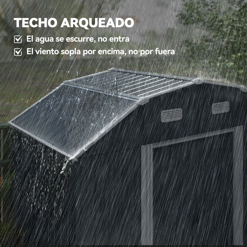 Outsunny Caseta de Exterior Metálica 2,7 m² 238x132x198,5 cm con Base Estantes Ajustables 2 Puertas Corredizas y 2 Ventanas Gris