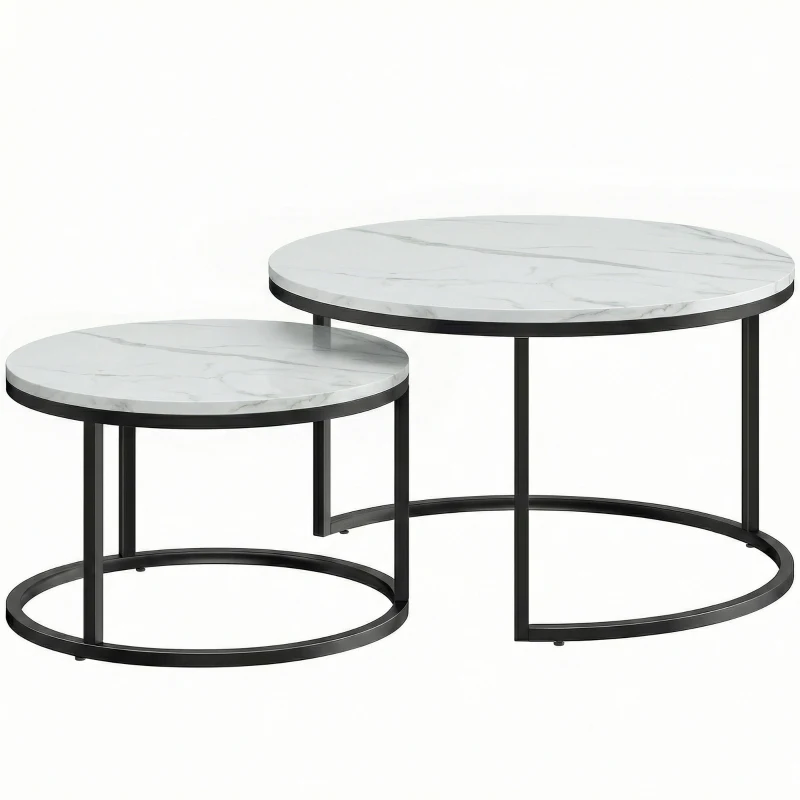 HOMCOM Lot de 2 tables basses gigognes empilable design industriel pieds en métal blanc
