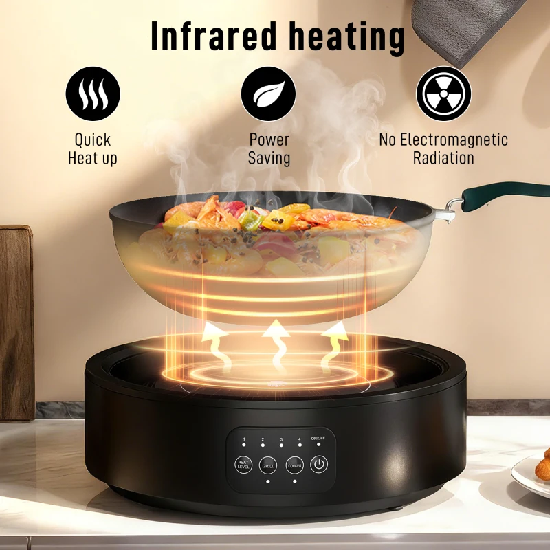 HOMCOM Electric Ceramic Hob with Grill Plate, Multifunctional 36cm Plug in Electric Hob with 4 Heat Levels for All Type Pot