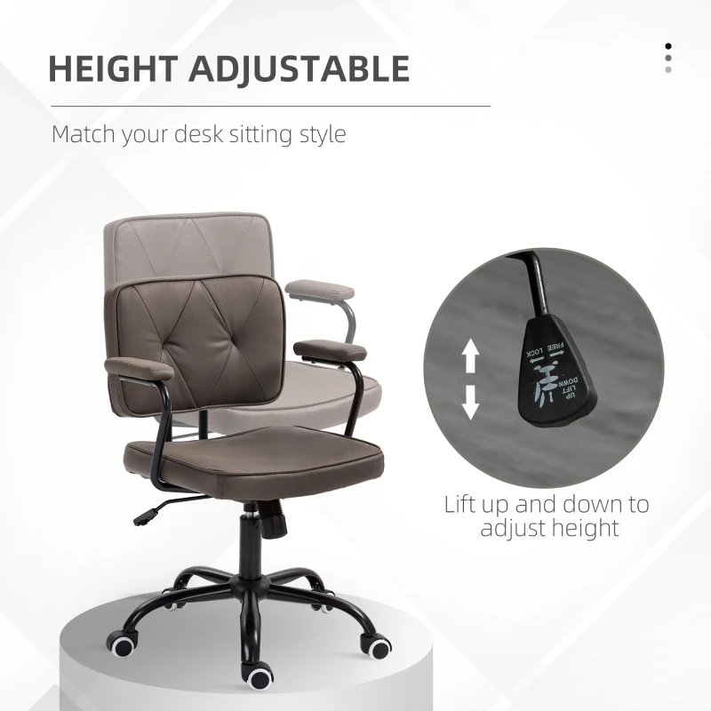 Vinsetto Krzesło Biurowe Komputerowe, Design Retro, Pikowanie Guziki, Eko Skóra, Regulowalne Wysokością, Kawa
