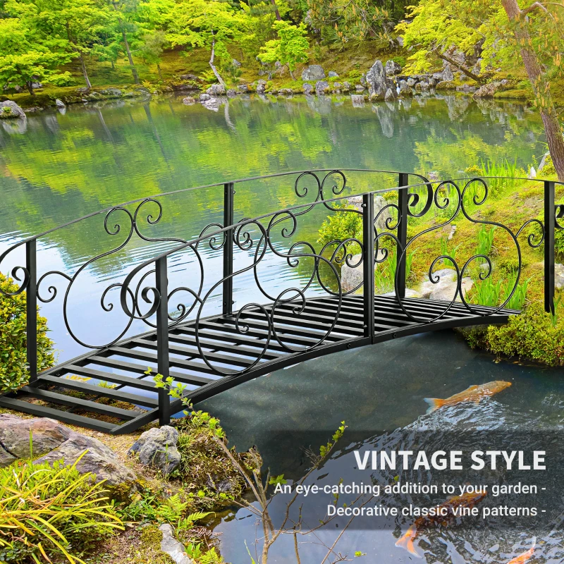 Outsunny 184cm Metal Arch Garden Garden Bridge, Safety Siderails, Arc Footbridge for Garden Creek, Stream, Pond, Black
