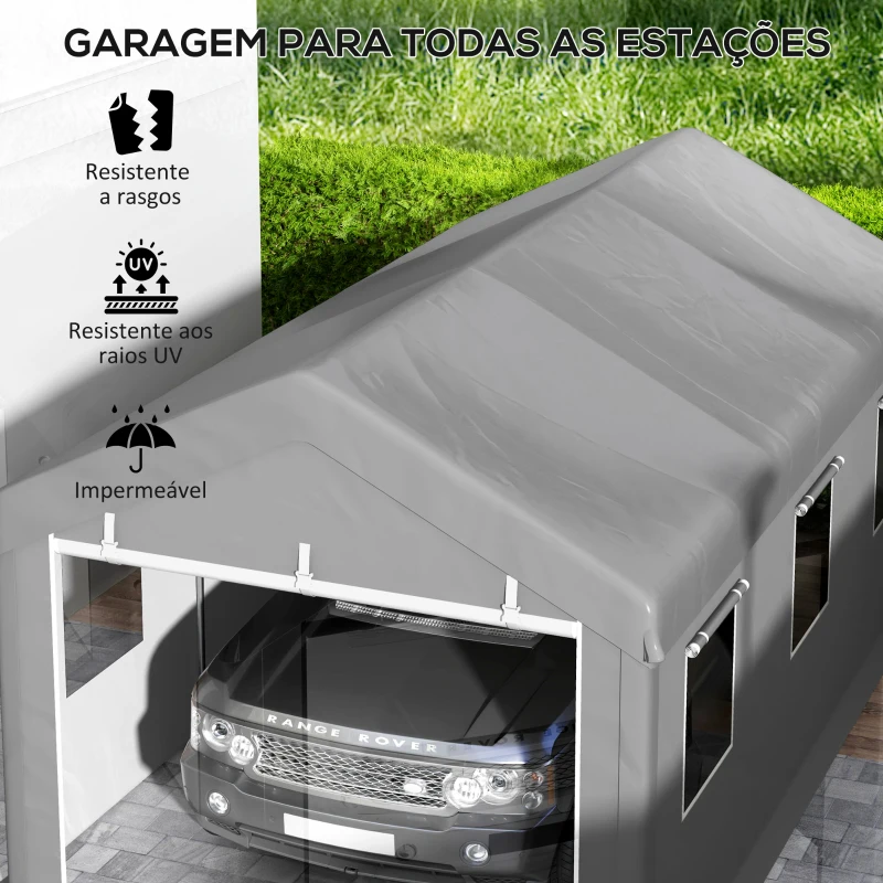 Outsunny Tenda Garagem 295x600x278 cm Tenda de Exterior Resistente com 2 Portas Enroláveis e 6 Janelas Cinzento