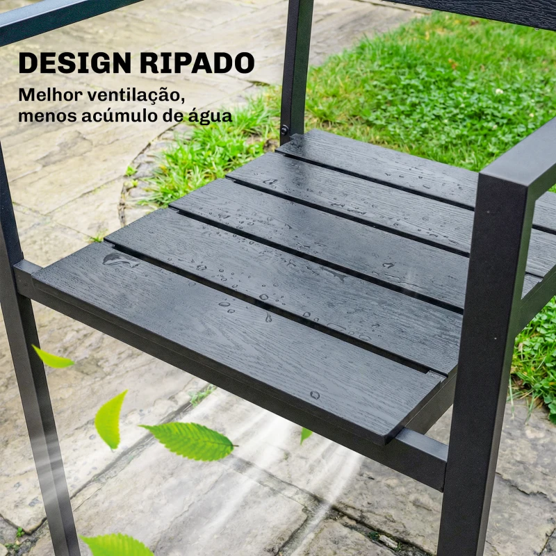 Outsunny Conjunto de 4 Cadeiras de Jardim Empilháveis para Exterior com Apoios de Braços Encosto e Assento Estrutura Metálica 52x51x90 cm Preto