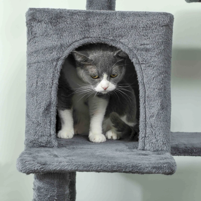 PawHut 202cm Large Cat Tree with 6 Scratching Posts, 2 Hammocks, 2 Condos, 2 Perches, Pompoms, for Indoor Cats to Rest and Play