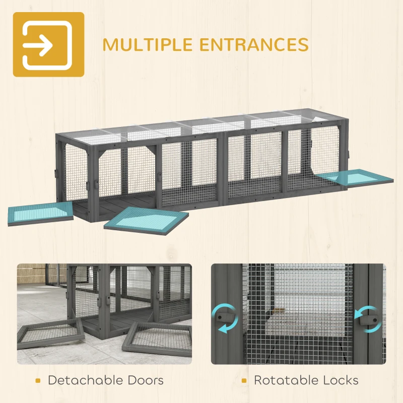 PawHut Tunel dla kotów z drewna z 3 drzwiami, rozszerzalny tunel zabaw dla kotów do 10 kg, 151,5 x 38,5 cm, szary