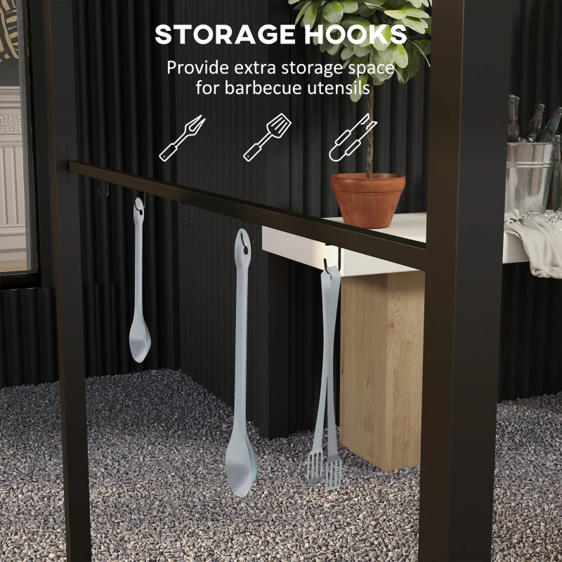 Outsunny Barbecuepaviljoen BBQ grill paviljoen 215 x 150 x 180 / 220 cm met vlamwerend dak staal