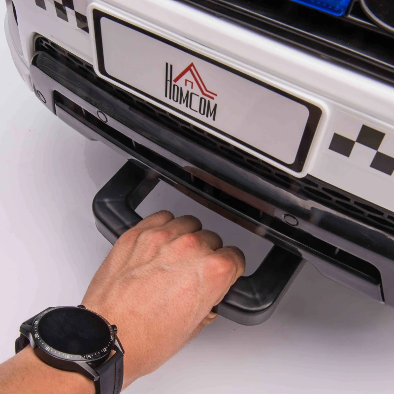 HOMCOM 12V Electric Car for Kids, Ride on Police Car with 2 Motors, Remote Control, Siren Flashing Lights, Suspension, USB, Auxiliary Wheels, Pull handle, for 3-6 Years, White