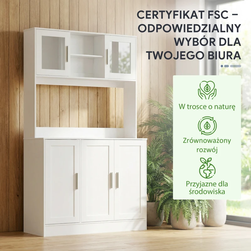HOMCOM Szafka kuchenna, Design skandynawski, 4 szafki, Regulowane półki, Drzwi ze szkła, Otwarta przestrzeń, Płyta wiórowa, MDF, Biały(m-9)