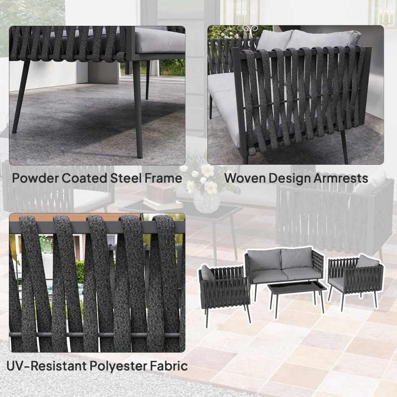 Zestaw mebli ogrodowych dla 4 osób, sofa 2-osobowa, wodoodporne