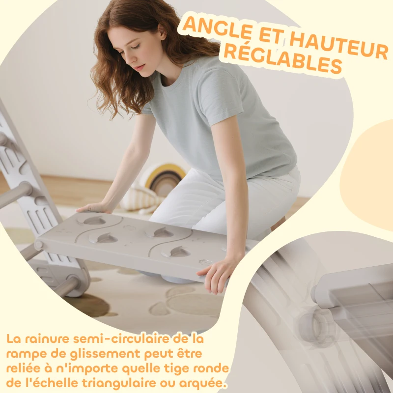 AIYAPLAY 8 en 1 Triangle escalade enfants, arc d'escalade, rampe double-face pour grimper & glisser, 279 x 80 x 69 cm, gris