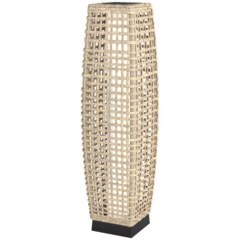 Outsunny Candeeiro Solar de Exterior em Vime Sintético com Luz LED Automático para Varanda e Pátio 21x21x78cm Madeira