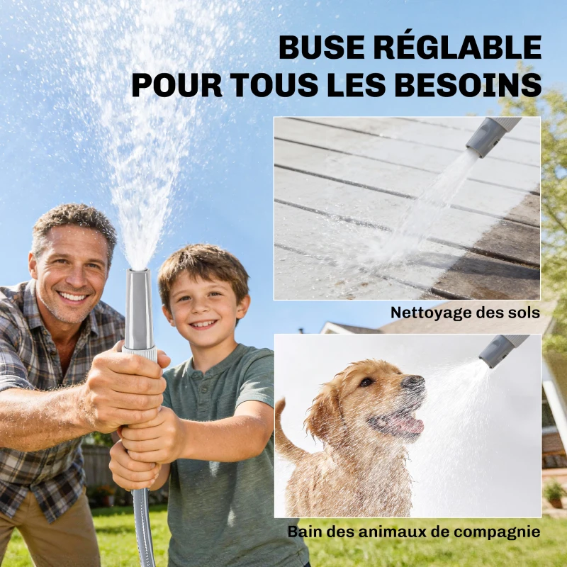 Outsunny Enrouleur Tuyau Arrosage Mural 40+2 m x Ø 15mm, Dévidoir de Tuyaux d'Eau Rétractable Automatique Pivotant à 180°, Gris