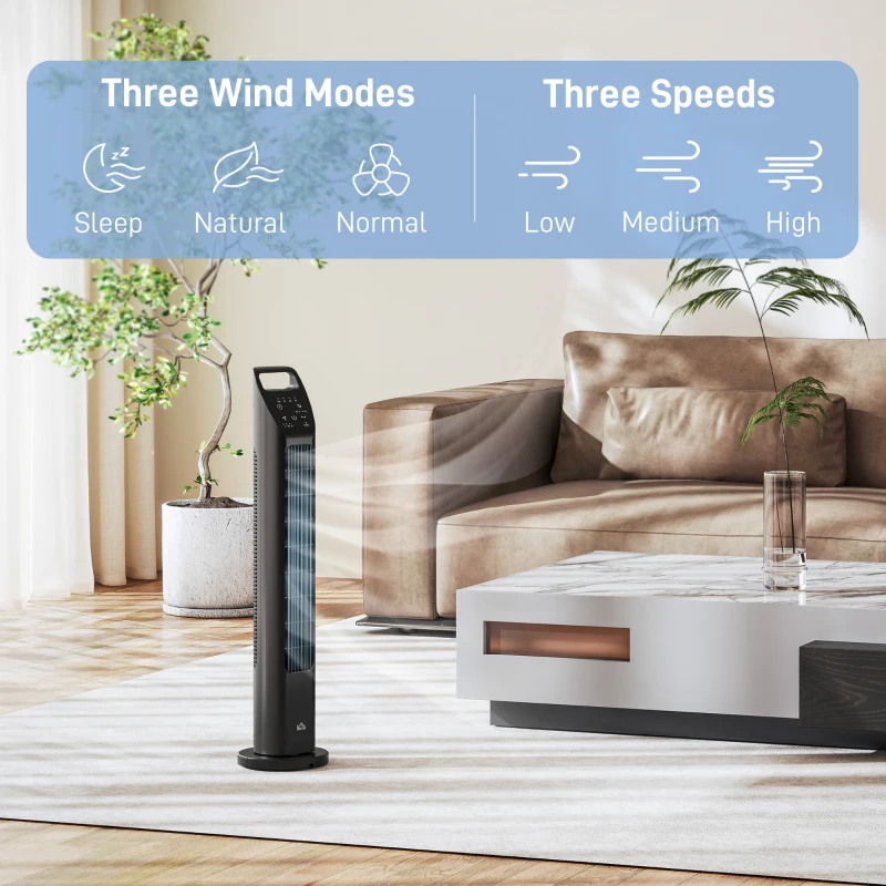 Wentylator wieżowy 50W, 3 tryby, pilot, czarny