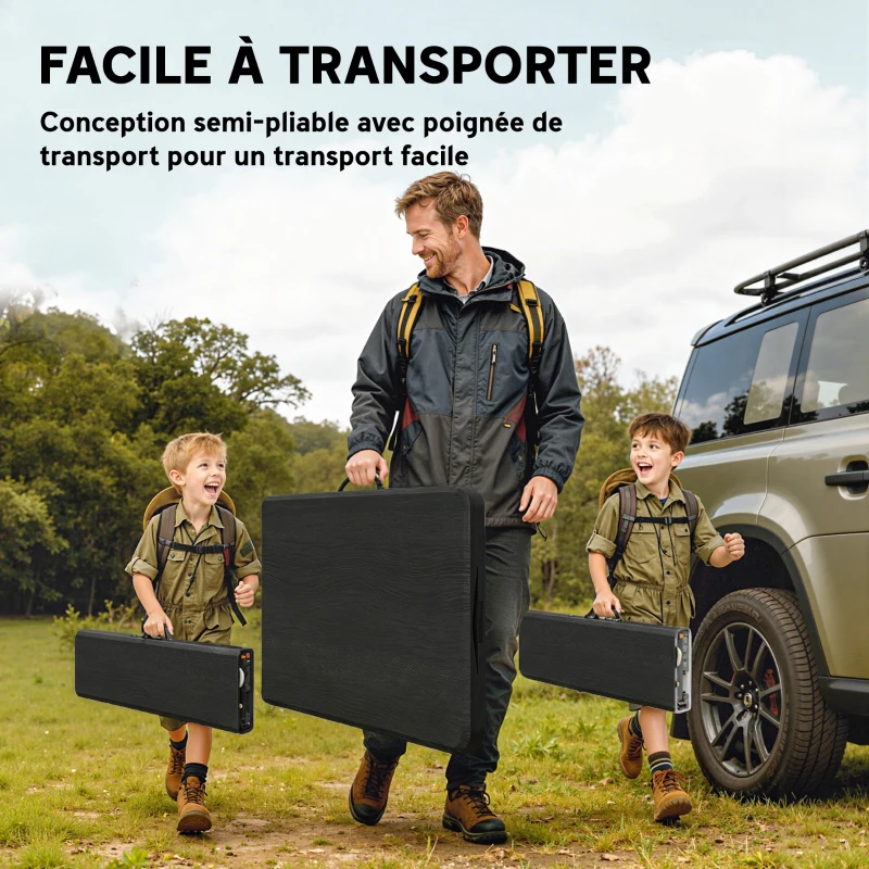 Outsunny Ensemble table pliante et bancs de pique-nique 180 cm avec poignées de transport, noir
