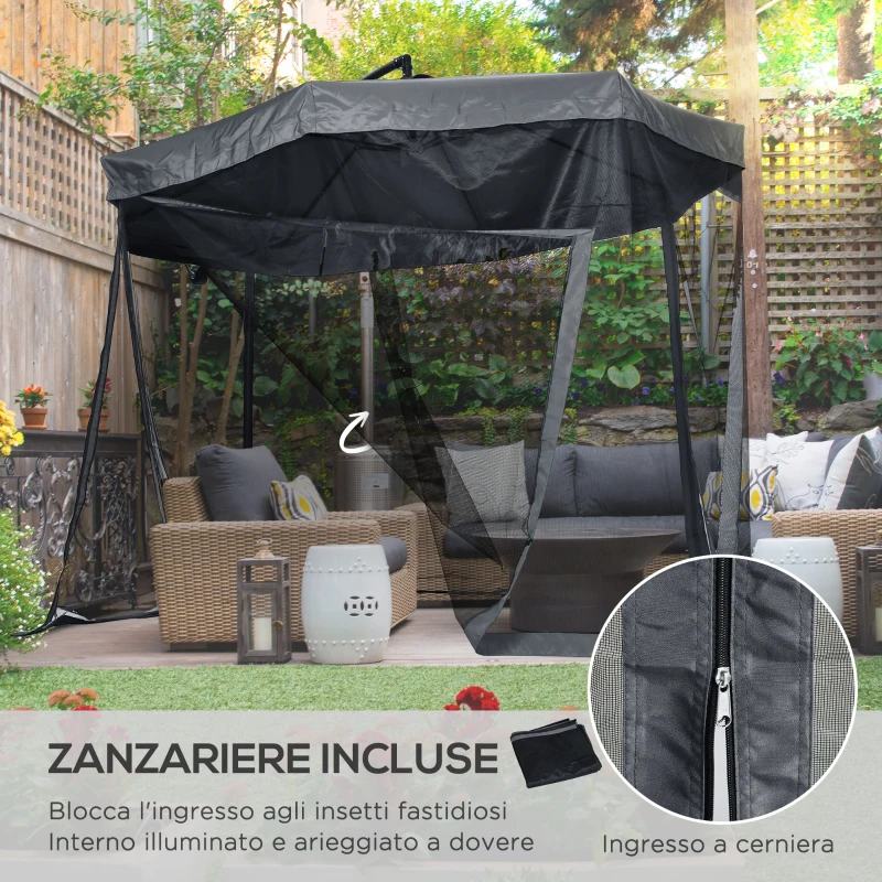 Outsunny Parasol Ogrodowy Ø3m, Obrotowy, z Korbką, Stal Nierdzewna, Poliester, Ciemnoszary/Czarny