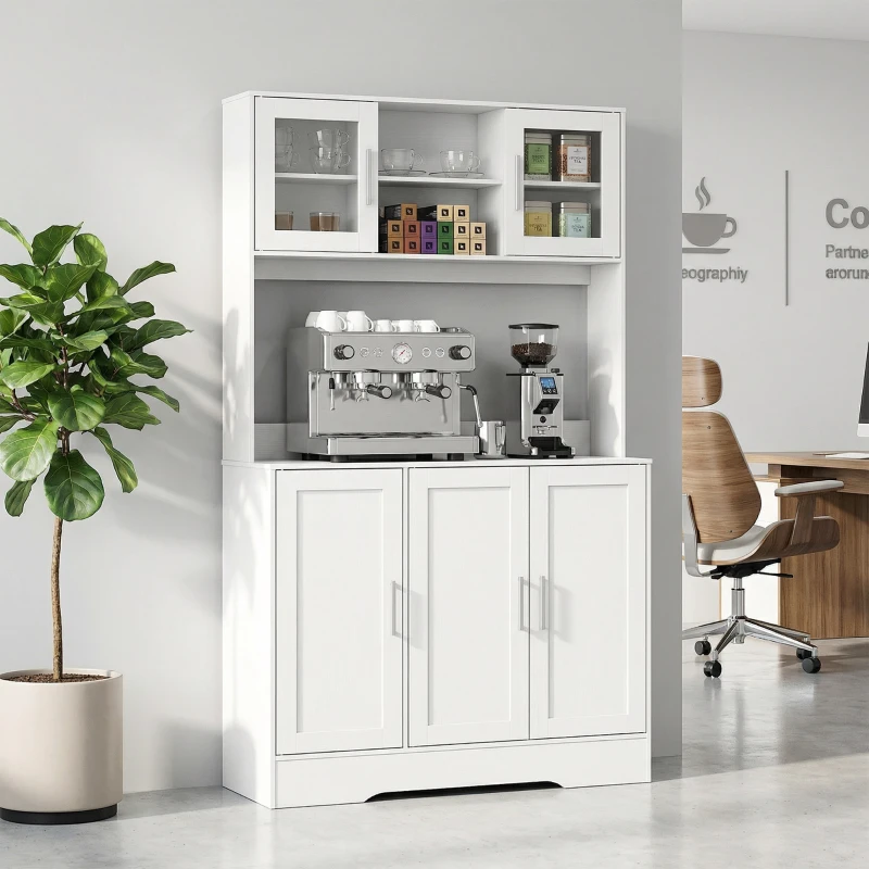 HOMCOM Szafka kuchenna, Design skandynawski, 4 szafki, Regulowane półki, Drzwi ze szkła, Otwarta przestrzeń, Płyta wiórowa, MDF, Biały(m-3)