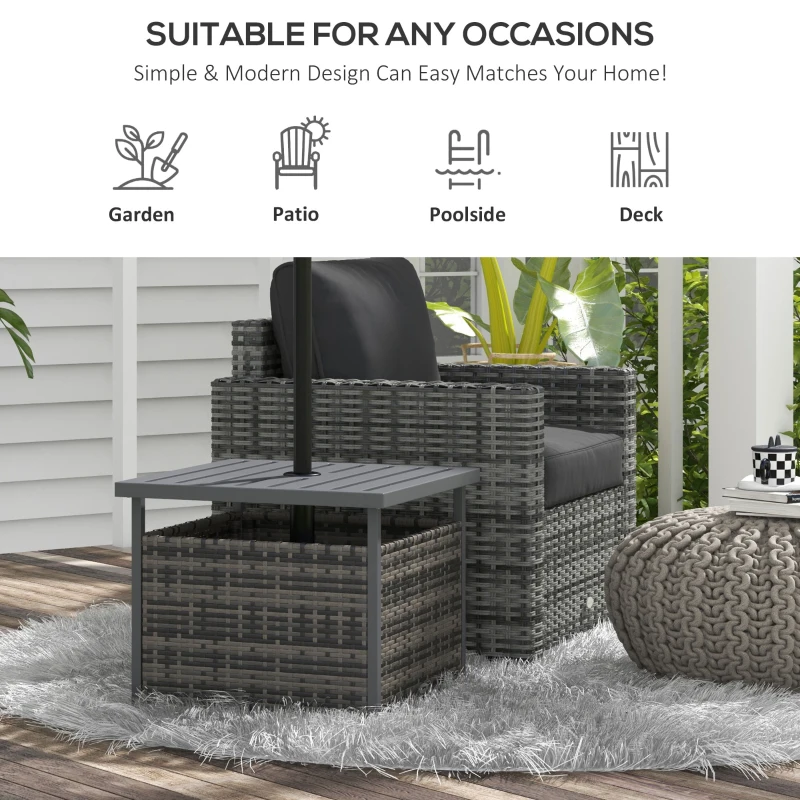 Outsunny Outdoor Rattan Wicker Coffee Table w/ Umbrella Hole Suitable for Garden Garden
